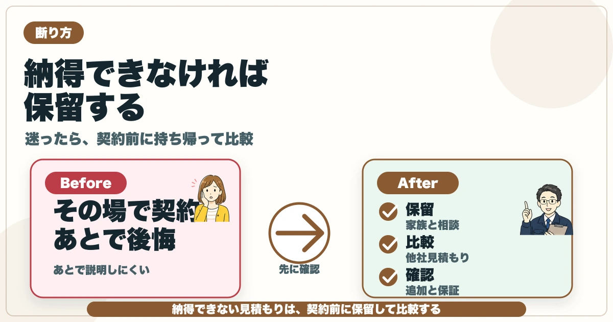 害獣駆除の高い見積もりをその場で契約せず保留して他社比較する図解