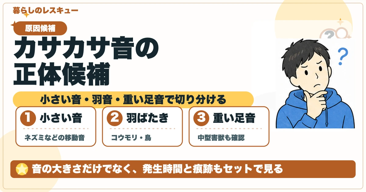 天井裏のカサカサ音で考える原因候補の図解