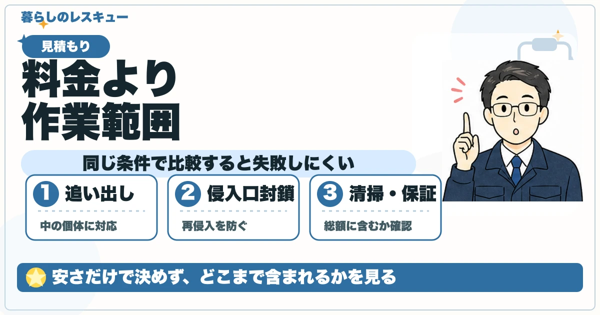 害獣駆除の見積もりで作業範囲を見る図解