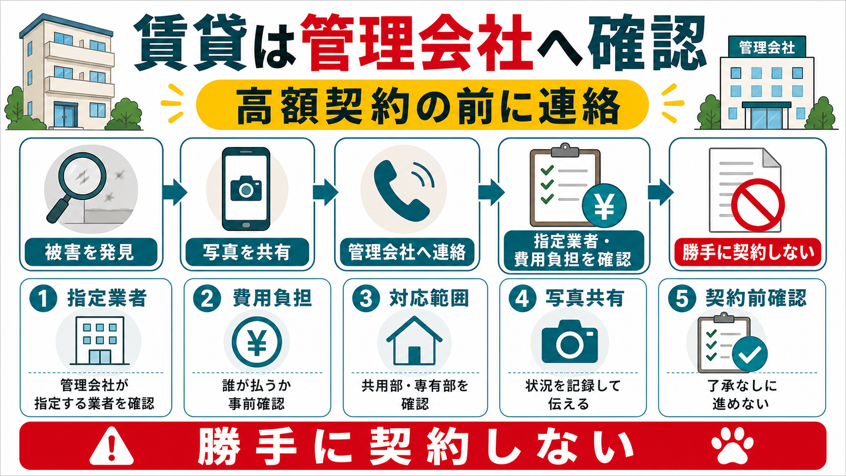 賃貸の害獣駆除は高額契約前に管理会社へ確認する図解
