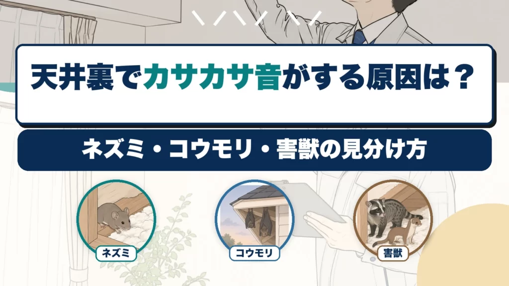 天井裏でカサカサ音がする原因は？ネズミ・コウモリ・害獣の見分け方のアイキャッチ画像