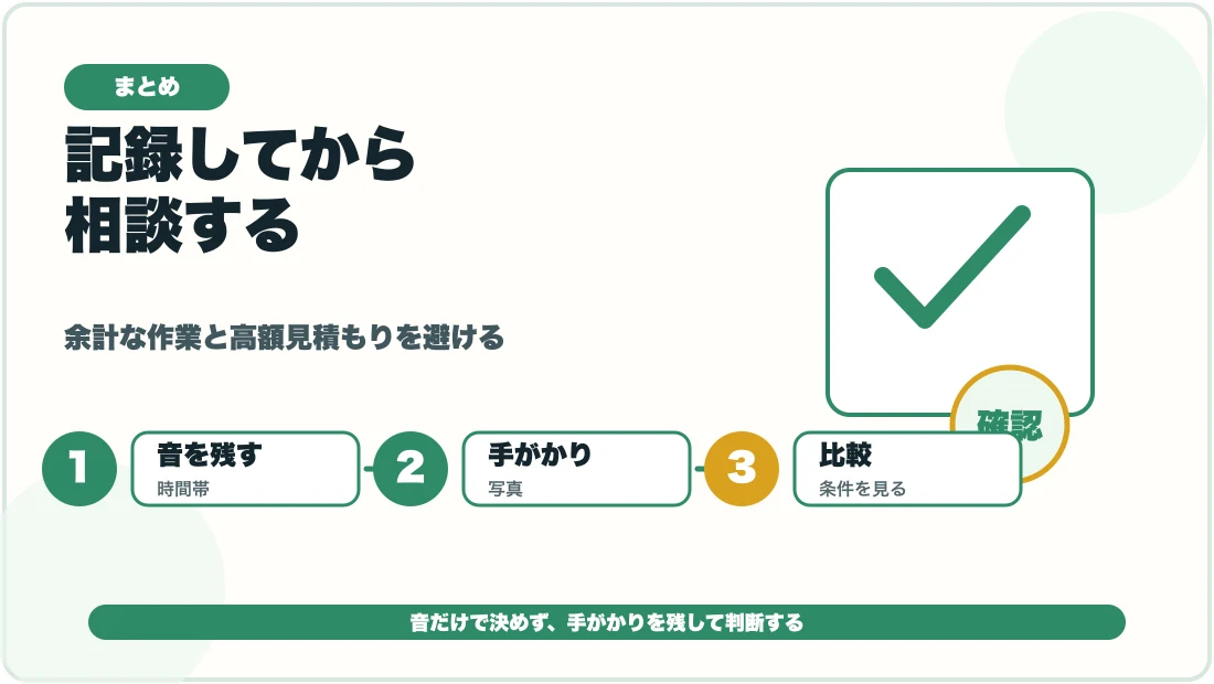 壁の中の音を記録してから相談する流れの図解
