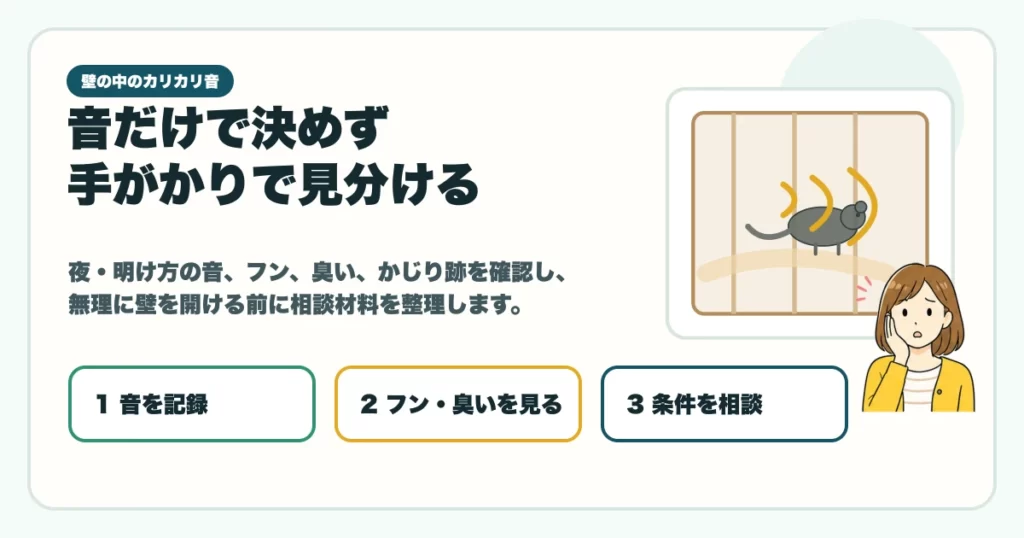 壁の中のカリカリ音を音とラットサインで見分けるアイキャッチ