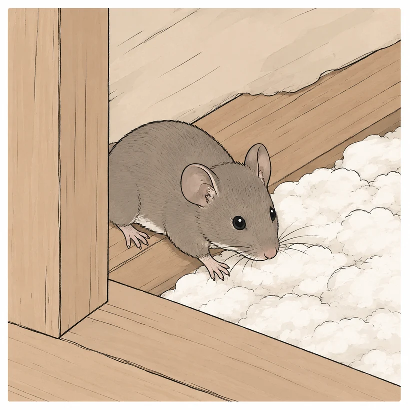 屋根裏にいるネズミのイラスト