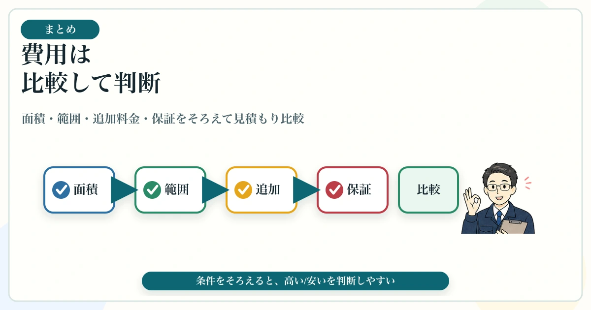 シロアリ駆除費用を面積・作業範囲・追加料金・保証で比較するまとめ図解