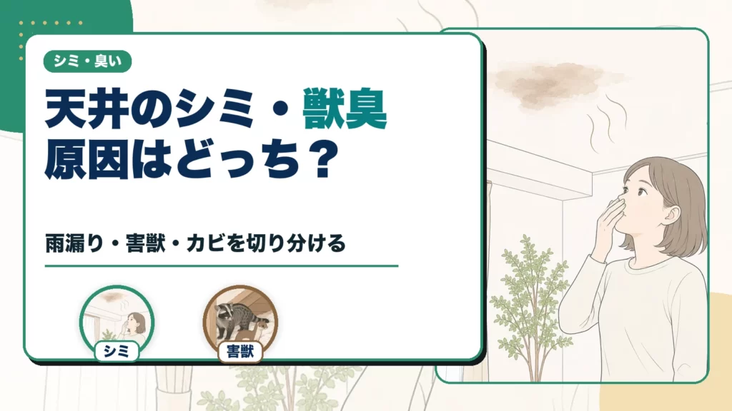 天井にシミや獣臭がある原因は？雨漏り・害獣の見分け方と相談前チェックのアイキャッチ画像