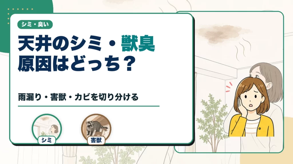 天井にシミや獣臭がある原因は？雨漏り・害獣の見分け方と相談前チェックのアイキャッチ画像
